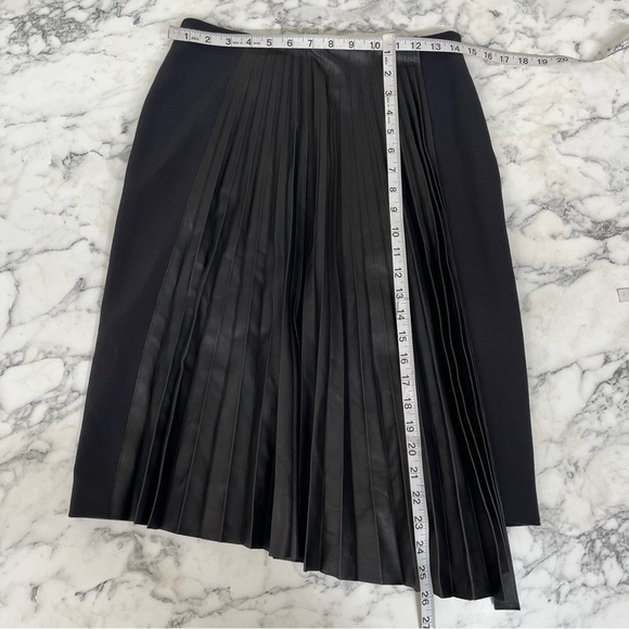 Belstaff black pleated front leather midi skirt asymmetrical size 38 US medium - Picture 6 of 12